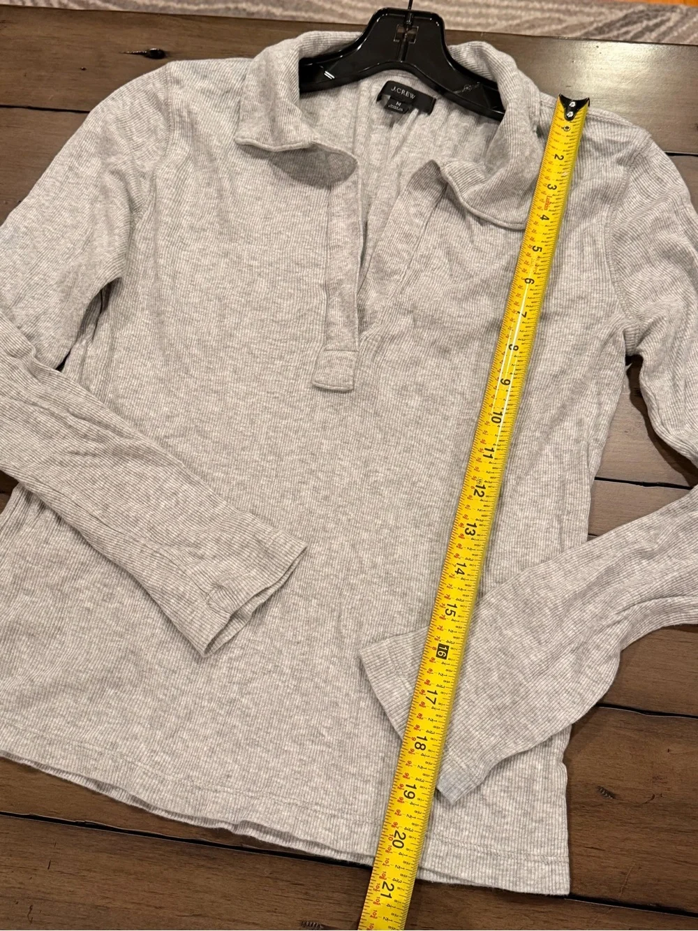 J. Crew Heather Soft Gray Heather Long-Sleeve Ribbed Polo T Shirt #445